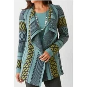 J. Jill Open Front Waterfall Wool Cardigan Southwestern Aztec Design M Petite